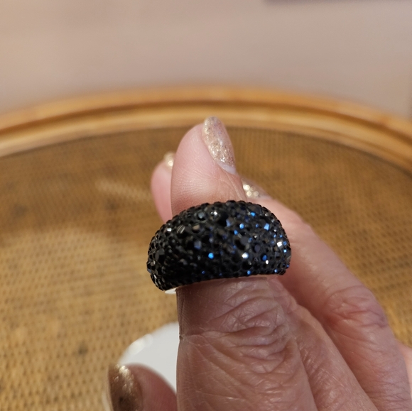 Swarovski Black Pave Crystal and Gold Cocktail Ring 55 - Picture 7 of 13